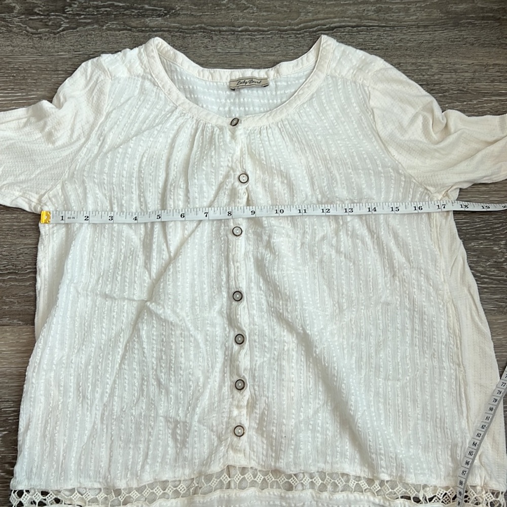 Lucky Brand White Top Boho Long Sleeve Ivory Small V-Neck Button Front - Picture 6 of 7